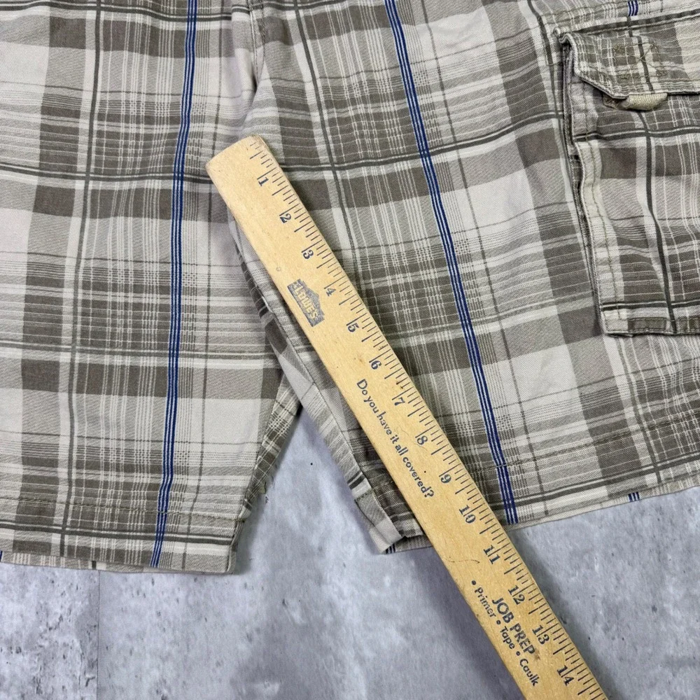 Lazer/Co Mens Plaid Cargo Shorts Size 38 Tan Blue Utility Workwear Casual